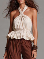 Bohemian Two-Tone Cotton-Linen & Acetate Crinkle Halter Set