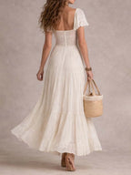 Vintage Elegant Cotton Lace Panel Boho Maxi Dress