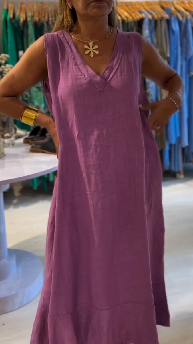 Women V-neck Sleeveless Loose Casual Dress