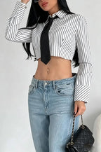 Women's Collar Vertical Casual Short Shirt