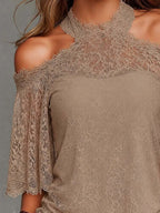 Boho Cold Shoulder Lace Flare Sleeve Top