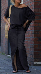 Women's Round Neck Tencel Denim Casual Suit