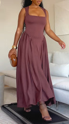 Ladies' Spaghetti Strap Patchwork Casual Dress