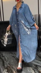 Ladies' Lapel Splicing Buckle Loose Casual Dress