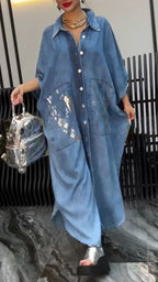 Ladies' Lapel Splicing Buckle Loose Casual Dress