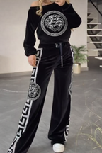 Women Round Neck Printed Casual Suit