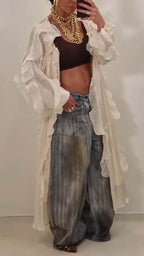 Women Solid Color Spliced Casual Long Cardigan