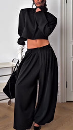 Women Lapel Tops + Pants Casual Set