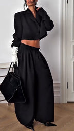 Women Lapel Tops + Pants Casual Set