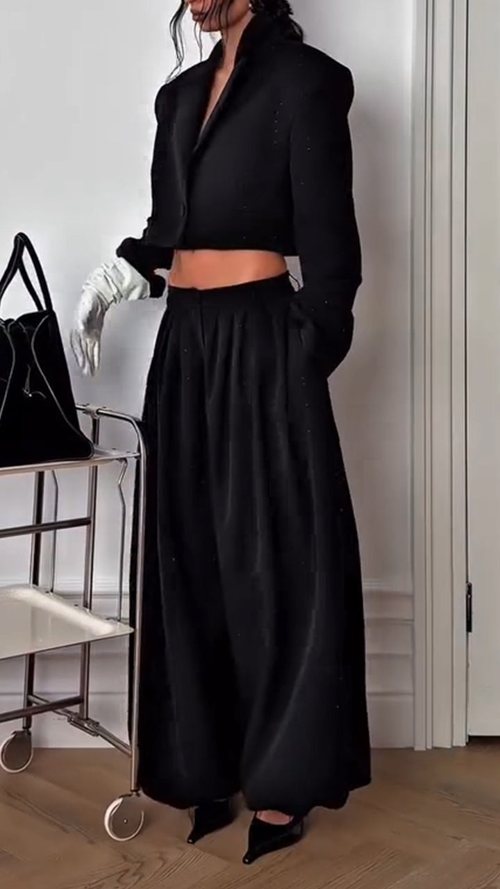 Women Lapel Tops + Pants Casual Set