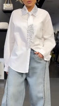 Women's Tie Shirt + Jeans Rhinestone Suit