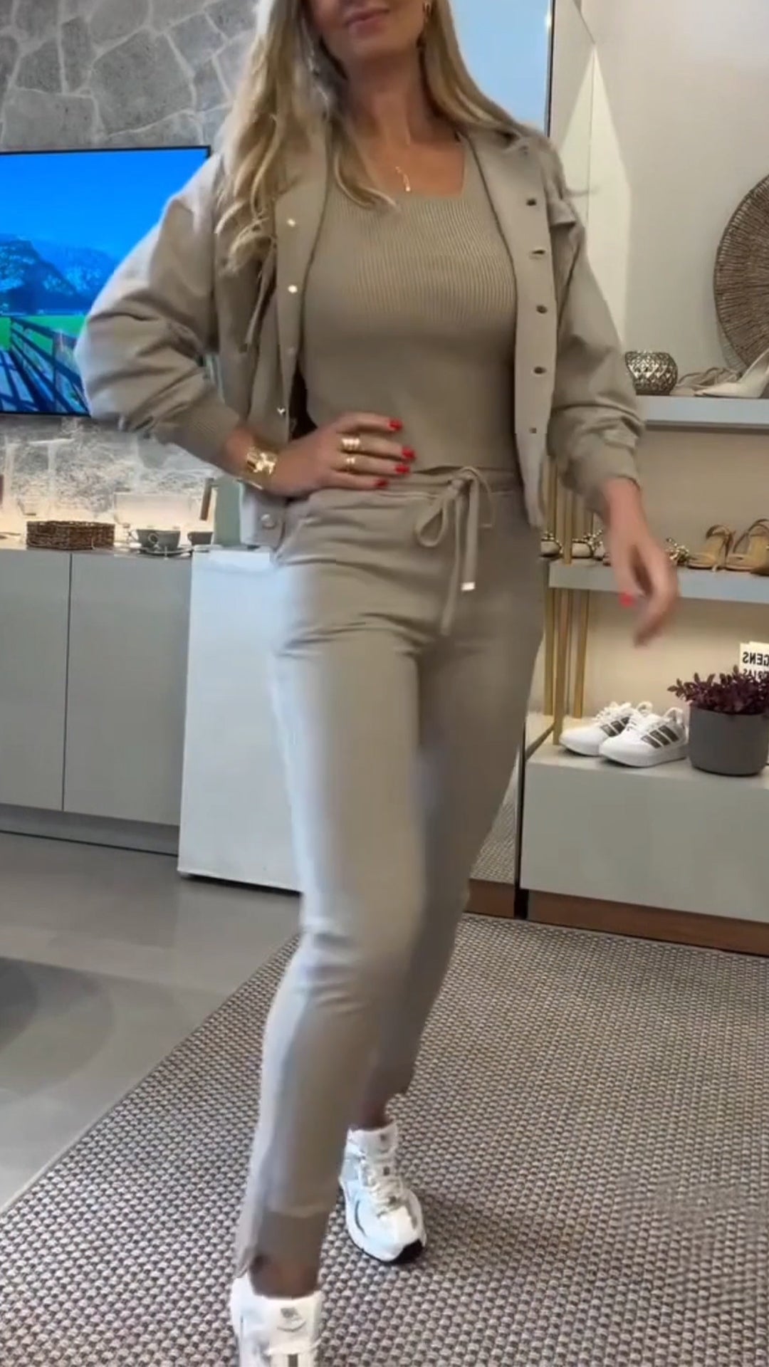 Women Collar Patchwork Jacket+ Pants Casual Set