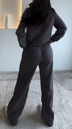 Women Hooded Patchwork Denim Rhinestone Jacket + Pants Casual Set