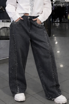Women's Tie Shirt + Jeans Rhinestone Suit