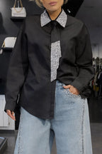 Women's Tie Shirt + Jeans Rhinestone Suit