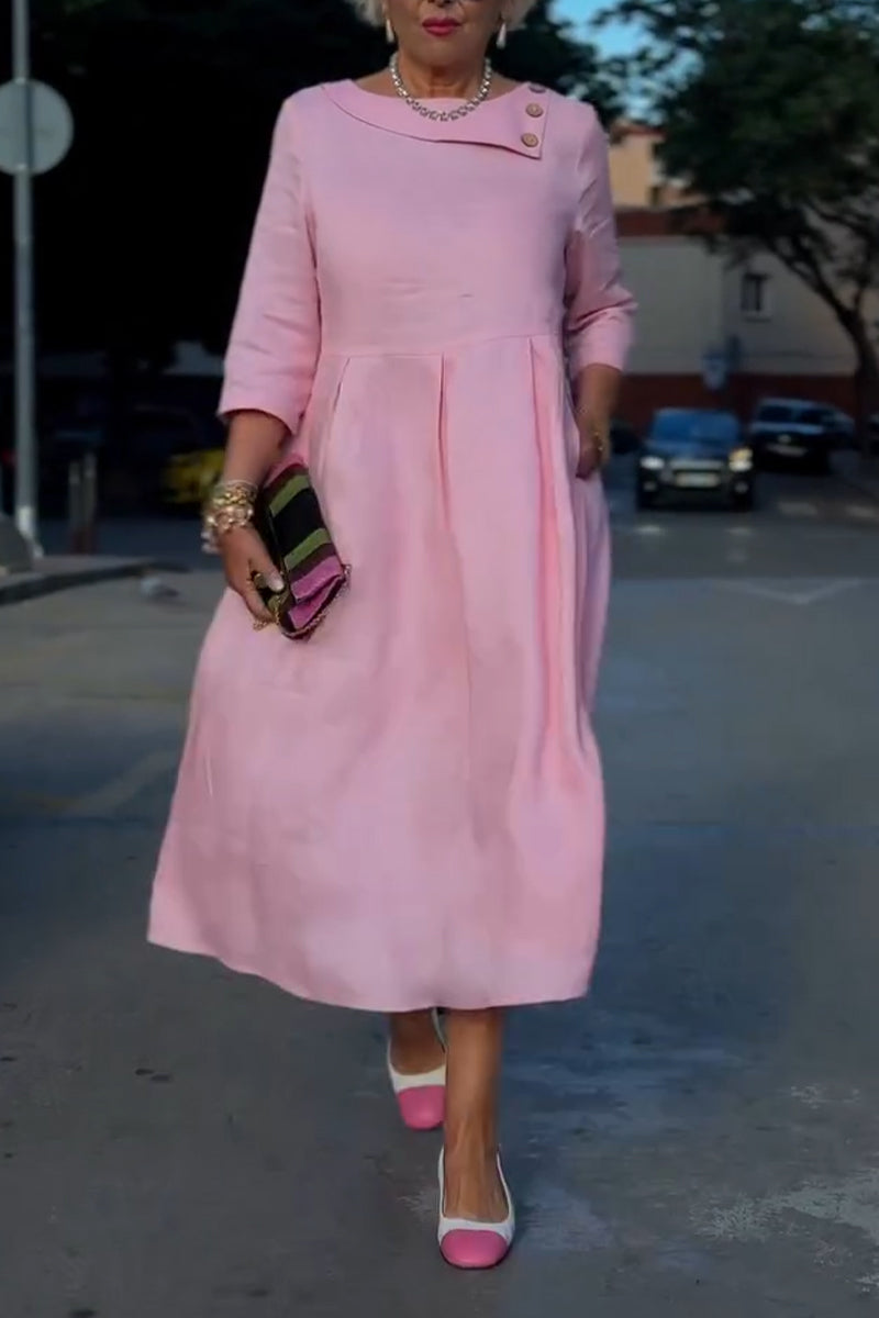 Women Collar Patchwork Elegant Casual Midi Dresses