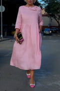 Women Collar Patchwork Elegant Casual Midi Dresses