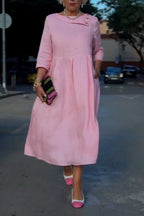 Women Collar Patchwork Elegant Casual Midi Dresses