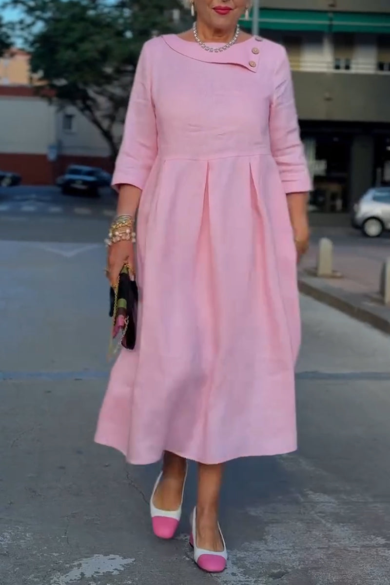 Women Collar Patchwork Elegant Casual Midi Dresses
