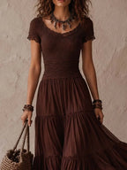 Retro Lace Trim Knitted Chiffon Midi Dress