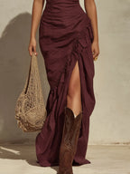 Boho Halter Maxi Dress With High Slit Hem