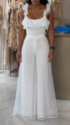 White Chiffon High Waist Wide Leg Pants