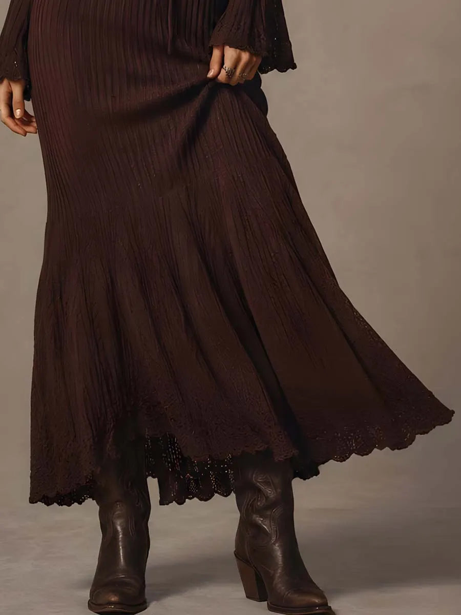 Vintage-style Collared Knit Midi Dress
