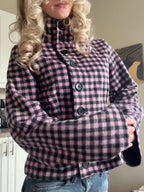 Soft Plaid High-Neck Jacket