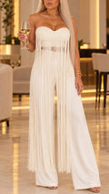 Strapless Long-Fringe Top & Wide-Leg Pants Set