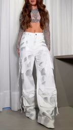 Crystal Mesh Crop Top & Cargo Pants Set
