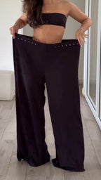 Asymmetric Waist Wide-Leg Pants