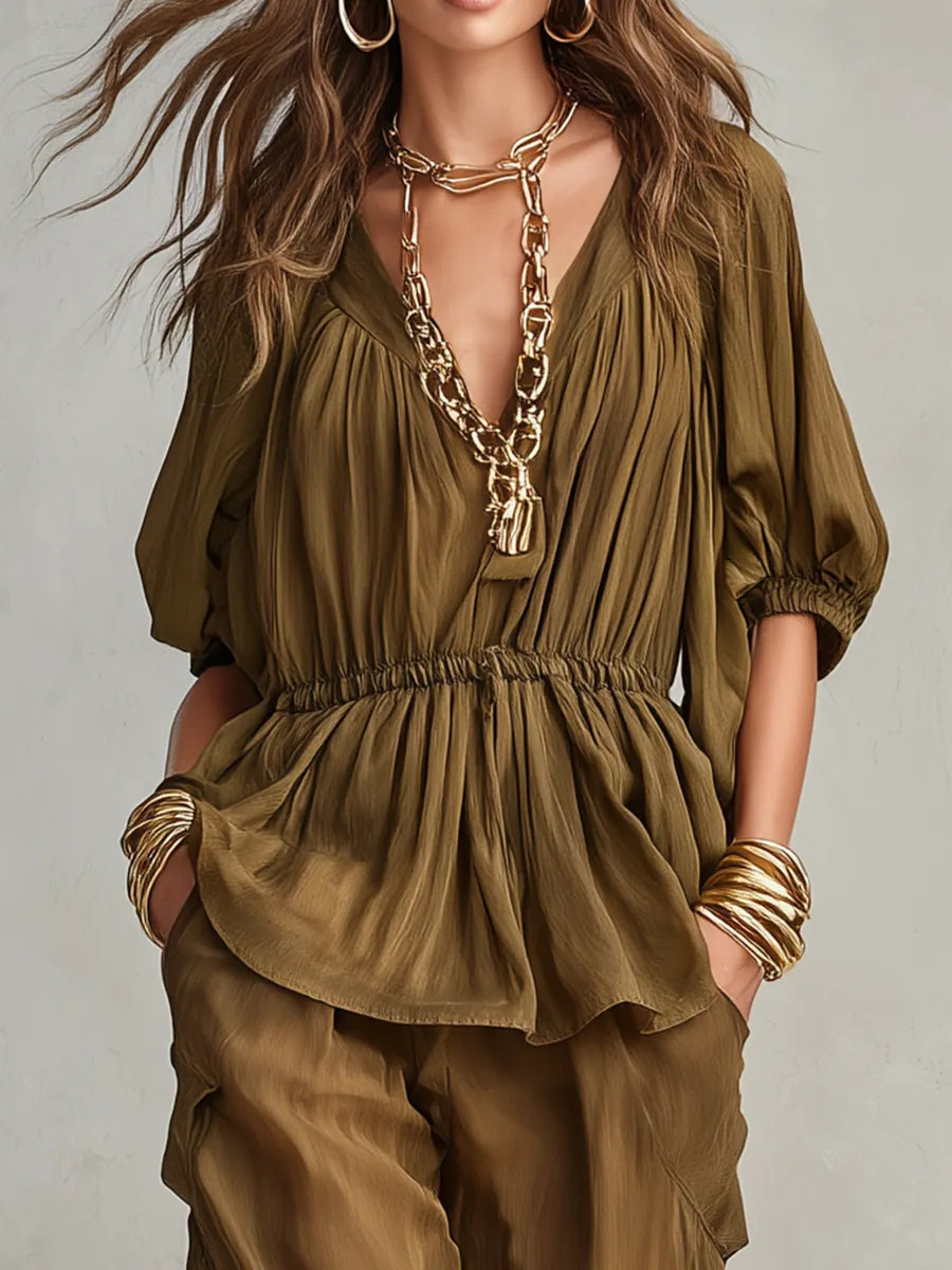 Relaxed Gathered Pants Set