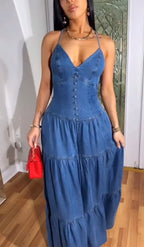 Women's Sexy Halterneck Sleeveless Denim Dress
