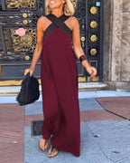 Women's Cross Halter Neck Sleeveless Stitching Dress