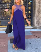 Women's Cross Halter Neck Sleeveless Stitching Dress