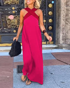Women's Cross Halter Neck Sleeveless Stitching Dress