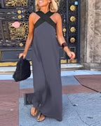 Women's Cross Halter Neck Sleeveless Stitching Dress