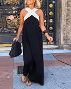 Women's Cross Halter Neck Sleeveless Stitching Dress
