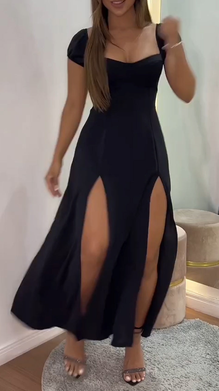 Women's Square Neck Hollow Slit Casual Dress