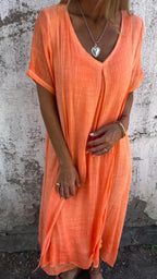 Women's V-neck Solid Color Loose Casual Dress