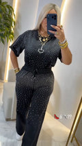 Black Sparkle-Dot Top & Drawstring Pants Set
