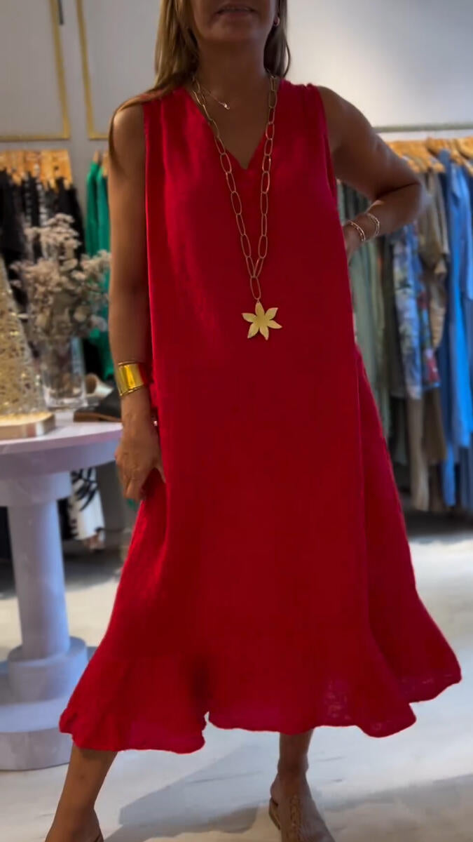 Women V-neck Sleeveless Loose Casual Dress