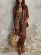 Vintage Lace-trimmed Cotton-linen Matching Set