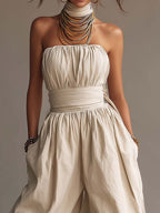 Bohemian Cotton Strapless Balloon-Leg Jumpsuit
