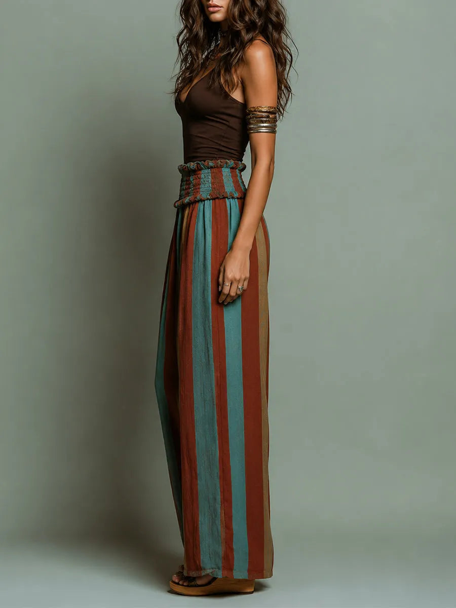 Retro Knit Tank Top & Striped Wide-Leg Pants Set