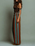 Retro Knit Tank Top & Striped Wide-Leg Pants Set