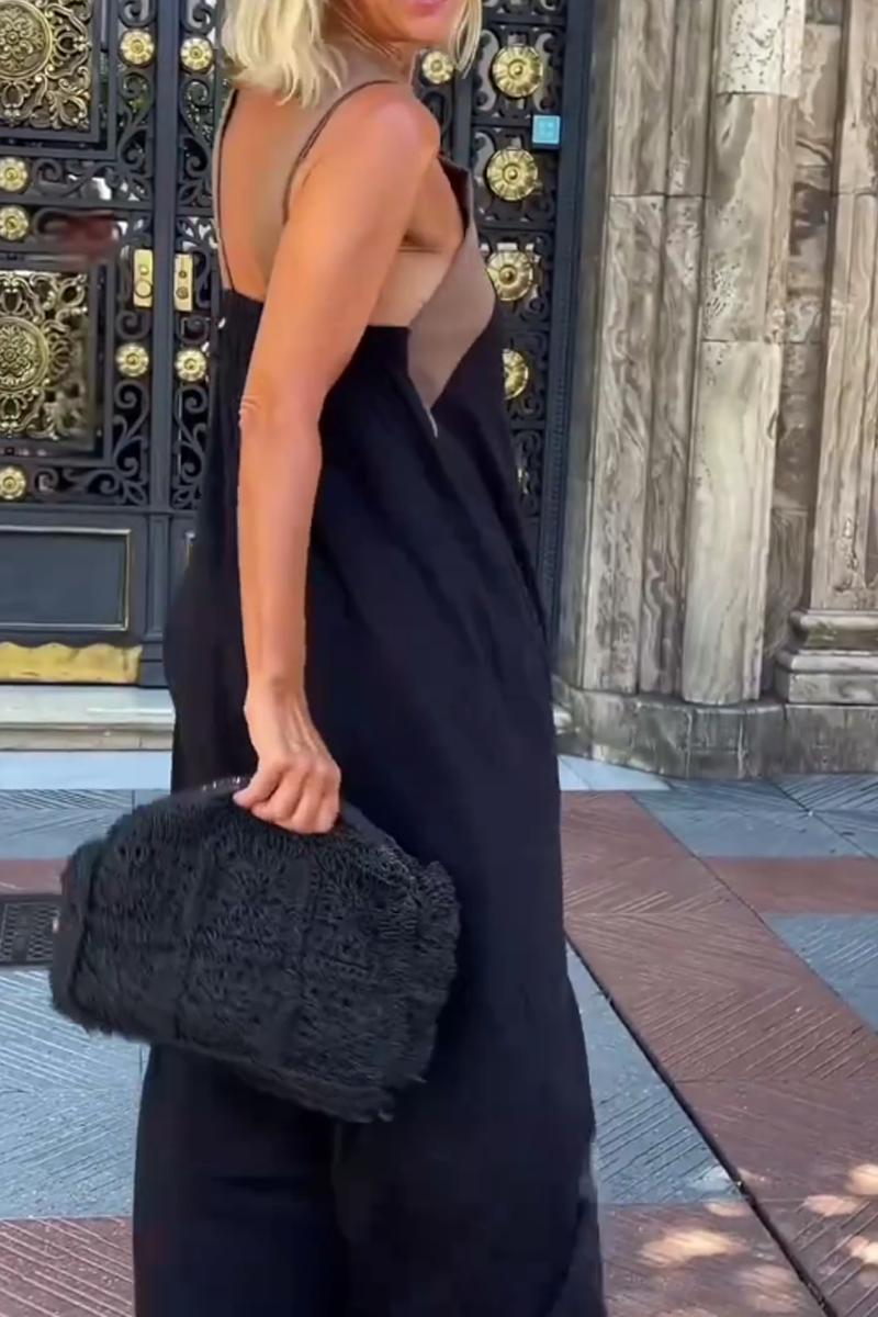 Women's Cross Halter Neck Sleeveless Stitching Dress