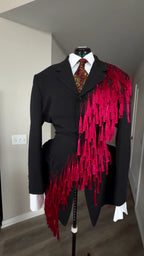 Black Blazer With Red Tassel Fringe Details