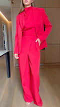 Tailored Blazer Draped Top & Wrap-Panel Pants Set