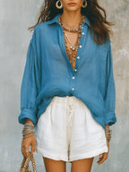 Bohemian Style Soft Blue Lightweight Shirt And Shorts
